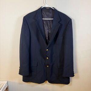 Orvis Mens Navy Blue 3 Button Blazer Gold Crest Buttons Made in USA 46L‎